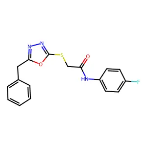2-((5-benzyl-1,3,4-oxadiazol-2-yl)thio)-N-(4-fluorophenyl)acetamide structure