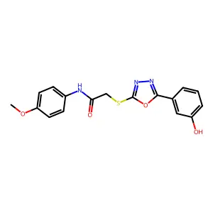 2-((5-(3-Hydroxyphenyl)-1,3,4-oxadiazol-2-yl)thio)-N-(4-methoxyphenyl)acetamide structure