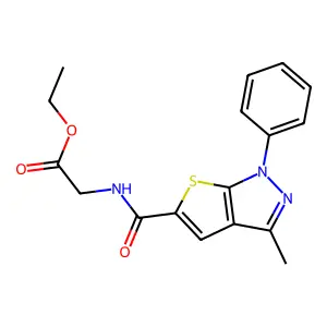Ethyl 2-[(3-methyl-1-phenylthieno[2,3-c]pyrazole-5-carbonyl)amino]acetate structure
