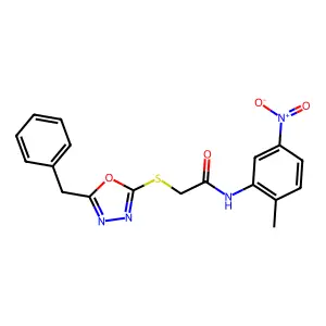 2-((5-Benzyl-1,3,4-oxadiazol-2-yl)thio)-N-(2-methyl-5-nitrophenyl)acetamide structure