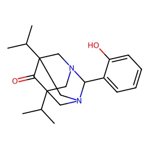 2-(2-Hydroxyphenyl)-5,7-diisopropyl-1,3-diazatricyclo[3.3.1.1~3,7~]decan-6-one structure