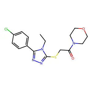 2-[[5-(4-chlorophenyl)-4-ethyl-1,2,4-triazol-3-yl]sulfanyl]-1-morpholin-4-ylethanone structure