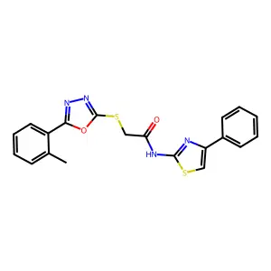 N-(4-phenylthiazol-2-yl)-2-((5-(o-tolyl)-1,3,4-oxadiazol-2-yl)thio)acetamide structure
