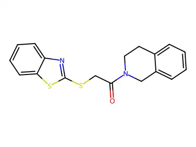 2-(1,3-benzothiazol-2-ylsulfanyl)-1-(3,4-dihydro-1H-isoquinolin-2-yl)ethanone structure