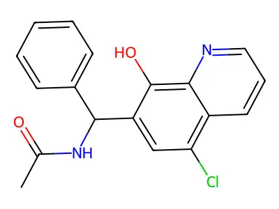 N-((5-chloro-8-hydroxyquinolin-7-yl)(phenyl)methyl)acetamide structure