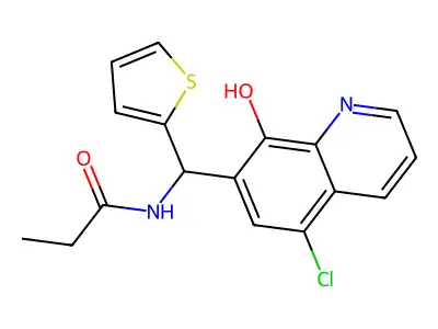 N-[(5-chloro-8-hydroxyquinolin-7-yl)-thiophen-2-ylmethyl]propanamide structure
