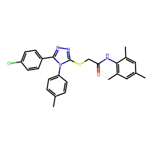 2-((5-(4-CL-PH)-4-(4-ME-Phenyl)-4H-1,2,4-triazol-3-YL)thio)-N-mesitylacetamide structure