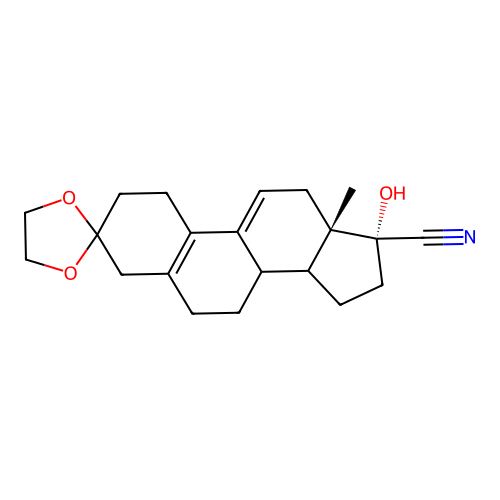 Cyclic-3-(1,2-ethanediylacetal)-17beta-cyano-17alpha-hydroxy-estra-5(10),9(11)-dien-3-one structure