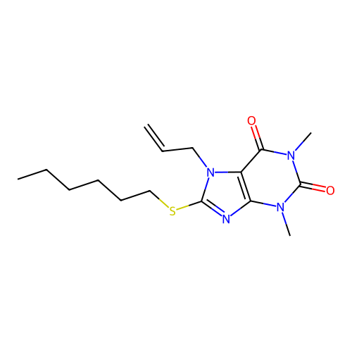 7-allyl-8-(hexylthio)-1,3-dimethyl-3,7-dihydro-1H-purine-2,6-dione structure