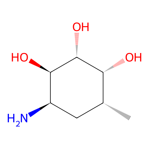 (1R,2R,3R,4R,6R)-4-amino-6-methylcyclohexane-1,2,3-triol structure