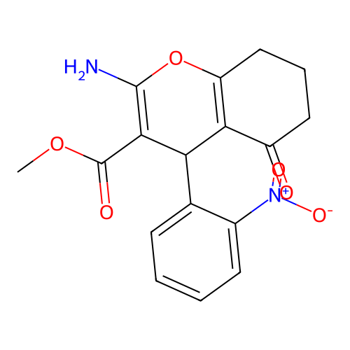 methyl 2-amino-4-(2-nitrophenyl)-5-oxo-5,6,7,8-tetrahydro-4H-chromene-3-carboxylate structure