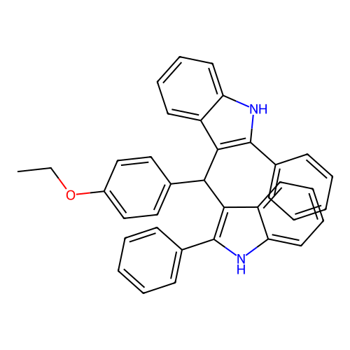 3,3'-[(4-ethoxyphenyl)methanediyl]bis(2-phenyl-1H-indole) structure