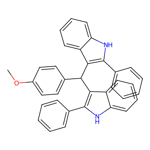 3,3'-((4-methoxyphenyl)methylene)bis(2-phenyl-1H-indole) structure