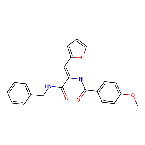 N-[(1Z)-3-(benzylamino)-1-(furan-2-yl)-3-oxoprop-1-en-2-yl]-4-methoxybenzamide structure