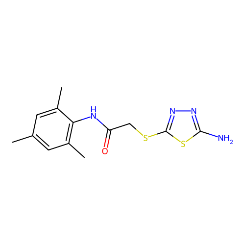 2-[(5-amino-1,3,4-thiadiazol-2-yl)sulfanyl]-N-(2,4,6-trimethylphenyl)acetamide structure