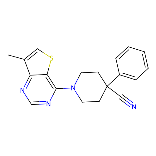 1-{7-Methylthieno[3,2-d]pyrimidin-4-yl}-4-phenylpiperidine-4-carbonitrile structure