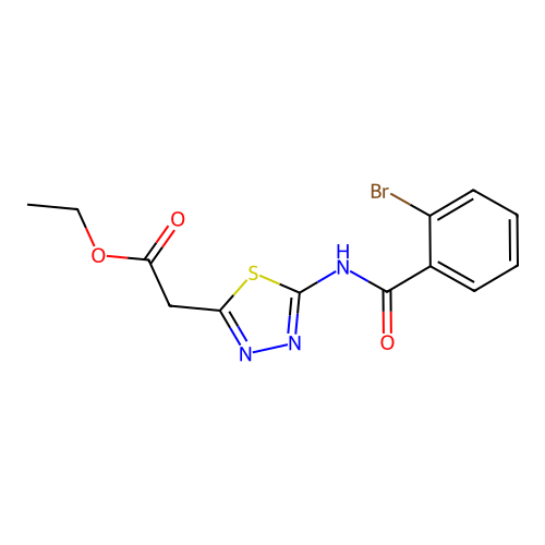 Ethyl (5-{[(2-bromophenyl)carbonyl]amino}-1,3,4-thiadiazol-2-yl)acetate structure
