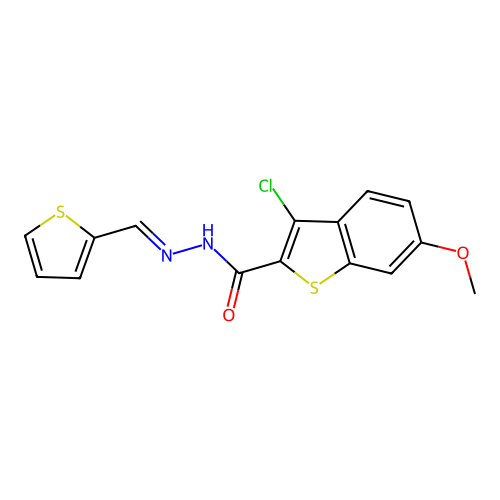 3-chloro-6-methoxy-N'-(2-thienylmethylene)-1-benzothiophene-2-carbohydrazide structure
