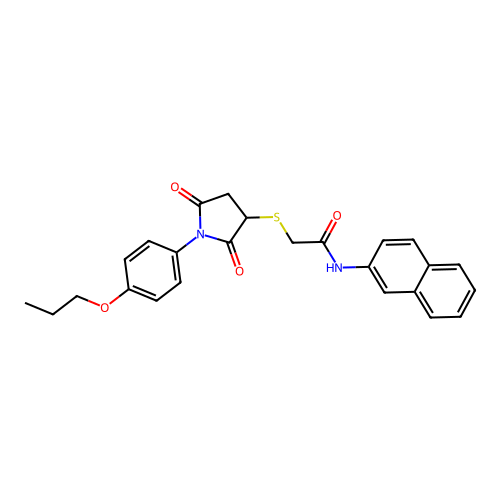2-[2,5-dioxo-1-(4-propoxyphenyl)azolidin-3-ylthio]-N-(2-naphthyl)acetamide structure