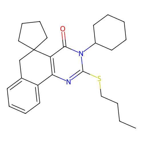 2-(butylsulfanyl)-3-cyclohexyl-3H-spiro[benzo[h]quinazoline-5,1'-cyclopentan]-4(6H)-one structure