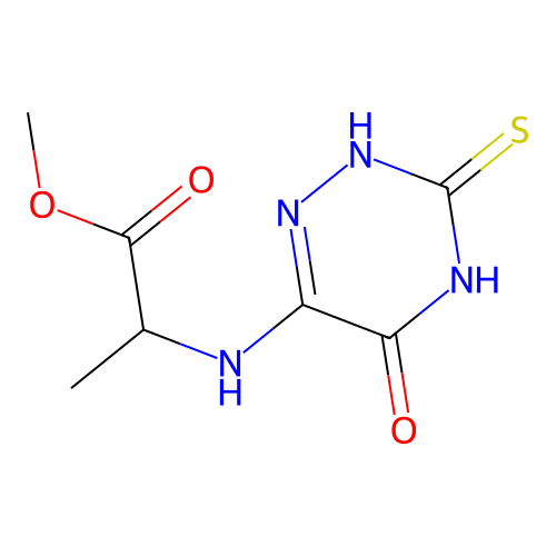 methyl 2-[(5-oxo-3-sulfanylidene-2H-1,2,4-triazin-6-yl)amino]propanoate structure