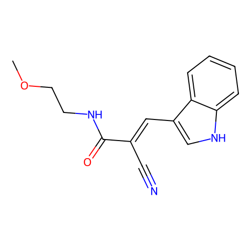 (2E)-2-cyano-3-(1H-indol-3-yl)-N-(2-methoxyethyl)prop-2-enamide structure