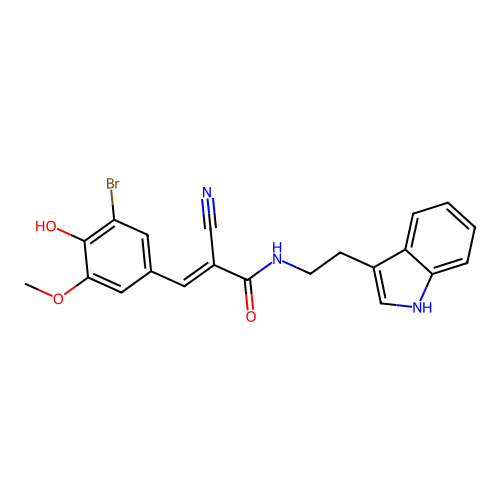 (E)-N-(2-(1H-indol-3-yl)ethyl)-3-(3-bromo-4-hydroxy-5-methoxyphenyl)-2-cyanoacrylamide structure