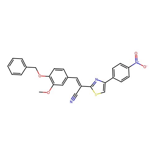(E)-3-(4-(benzyloxy)-3-methoxyphenyl)-2-(4-(4-nitrophenyl)thiazol-2-yl)acrylonitrile structure