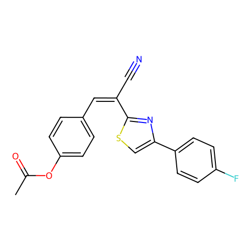 4-{(Z)-2-cyano-2-[4-(4-fluorophenyl)-1,3-thiazol-2-yl]ethenyl}phenyl acetate structure