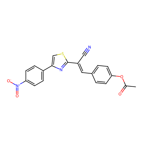 [4-[(E)-2-cyano-2-[4-(4-nitrophenyl)-1,3-thiazol-2-yl]ethenyl]phenyl] acetate structure