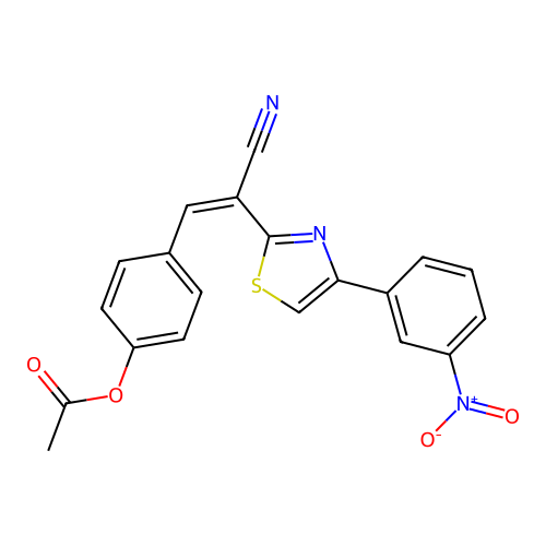 4-{(Z)-2-cyano-2-[4-(3-nitrophenyl)-1,3-thiazol-2-yl]ethenyl}phenyl acetate structure