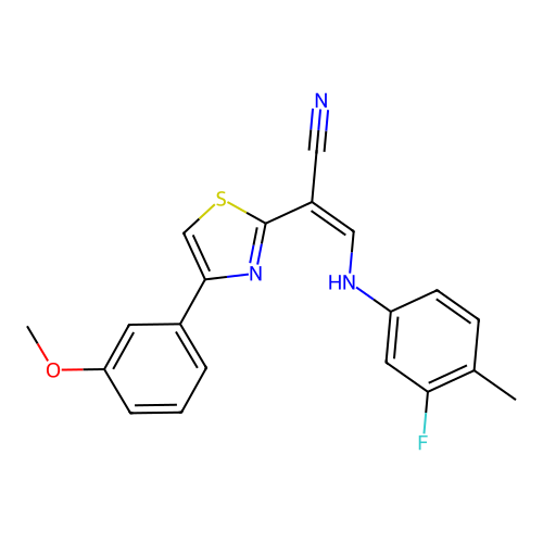 (Z)-3-((3-fluoro-4-methylphenyl)amino)-2-(4-(3-methoxyphenyl)thiazol-2-yl)acrylonitrile structure