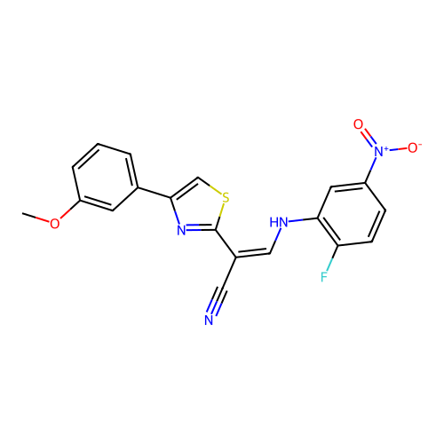 (Z)-3-((2-fluoro-5-nitrophenyl)amino)-2-(4-(3-methoxyphenyl)thiazol-2-yl)acrylonitrile structure