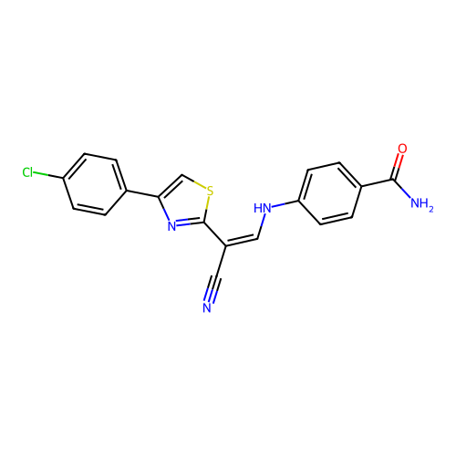 4-({(Z)-2-[4-(4-chlorophenyl)-1,3-thiazol-2-yl]-2-cyanoethenyl}amino)benzamide structure
