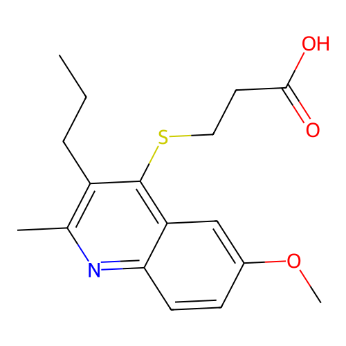 3-(6-Methoxy-2-methyl-3-propyl-quinolin-4-ylsulfanyl)-propionic acid structure