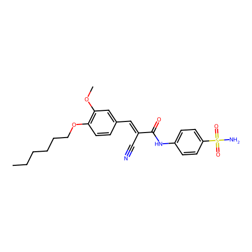 (E)-2-cyano-3-(4-hexoxy-3-methoxyphenyl)-N-(4-sulfamoylphenyl)prop-2-enamide structure