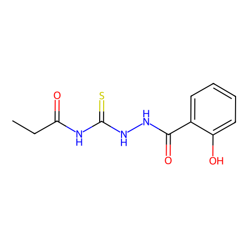N-{[2-(2-hydroxybenzoyl)hydrazino]carbothioyl}propanamide structure