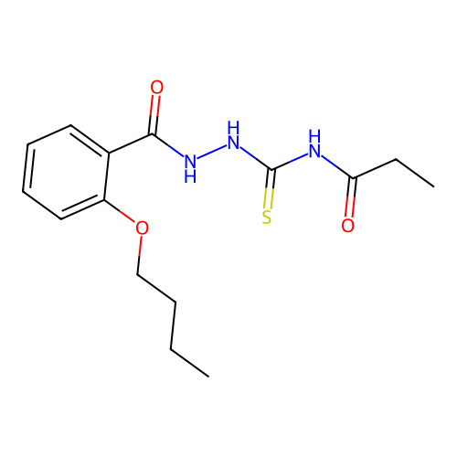 N-{[2-(2-butoxybenzoyl)hydrazino]carbothioyl}propanamide structure