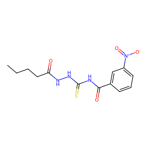 3-nitro-N-[(1-oxopentylhydrazo)-sulfanylidenemethyl]benzamide structure