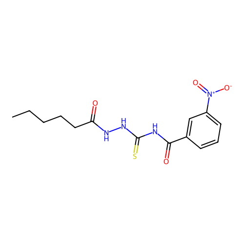 N-(N'-Hexanoyl-hydrazinocarbothioyl)-3-nitro-benzamide structure