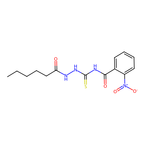 N-[(hexanoylamino)carbamothioyl]-2-nitrobenzamide structure