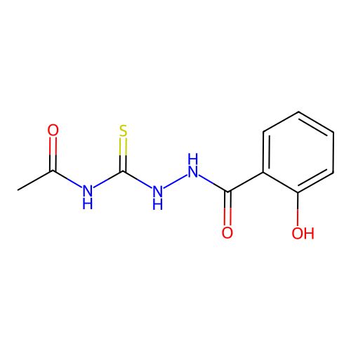 N-{[2-(2-hydroxybenzoyl)hydrazino]carbothioyl}acetamide structure