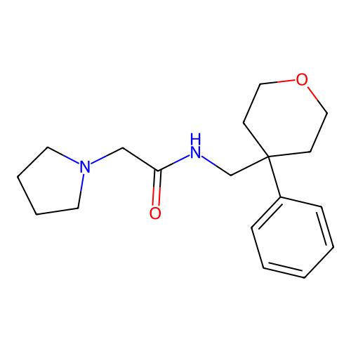 N-((4-phenyltetrahydro-2H-pyran-4-yl)methyl)-2-(pyrrolidin-1-yl)acetamide structure