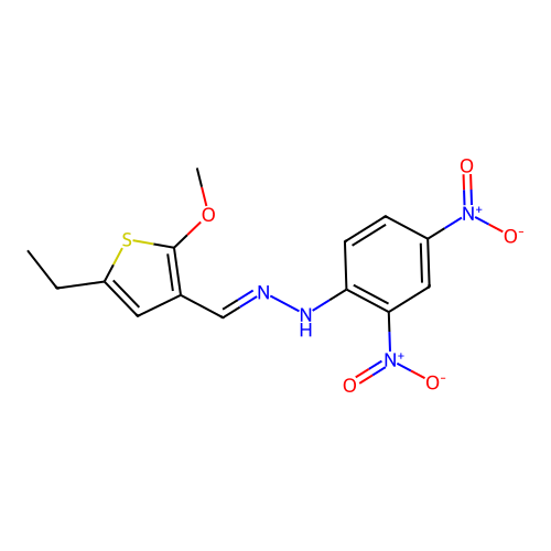 5-Ethyl-2-methoxy-3-thiophenecarbaldehyde {2,4-dinitrophenyl}hydrazone structure