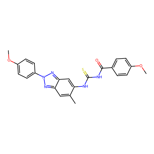 4-methoxy-N-{[2-(4-methoxyphenyl)-6-methyl-2H-benzotriazol-5-yl]carbamothioyl}benzamide structure