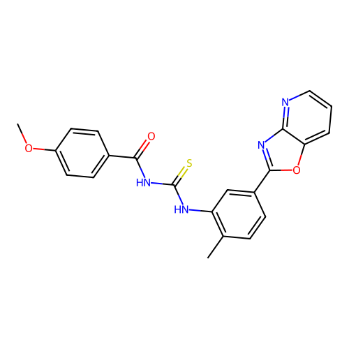4-methoxy-N-{[2-methyl-5-([1,3]oxazolo[4,5-b]pyridin-2-yl)phenyl]carbamothioyl}benzamide structure