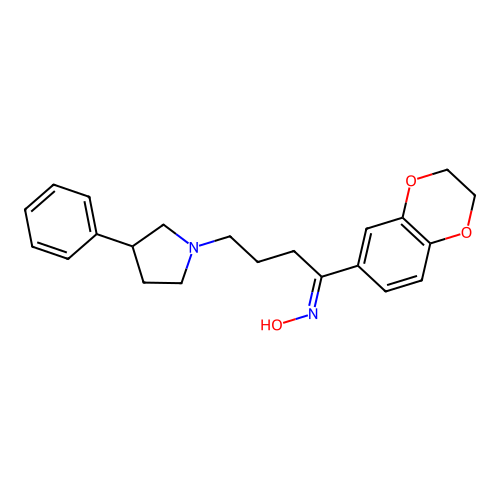 (NE)-N-[1-(2,3-dihydro-1,4-benzodioxin-6-yl)-4-(3-phenylpyrrolidin-1-yl)butylidene]hydroxylamine structure