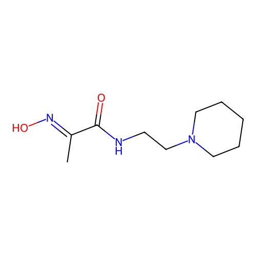 (2E)-2-(hydroxyimino)-N-[2-(piperidin-1-yl)ethyl]propanamide structure