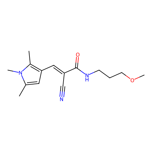 (2E)-2-cyano-N-(3-methoxypropyl)-3-(1,2,5-trimethylpyrrol-3-yl)prop-2-enamide structure