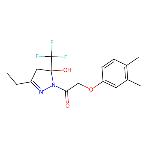 2-Pyrazoline, 3-ethyl-5-hydroxy-5-trifluoromethyl-1-(3,4-dimethylphenoxyacetyl)- structure